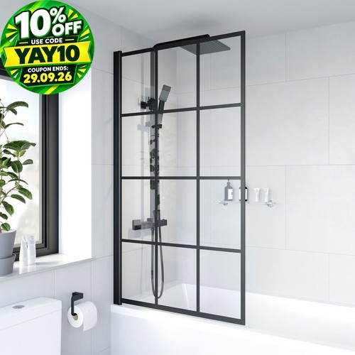 Bath shower screen black grid - shower,
